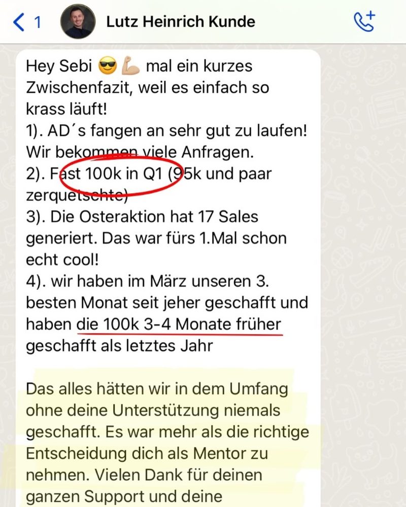 WhatsApp von Lutz Heinrich: Fast 100k in Q1.