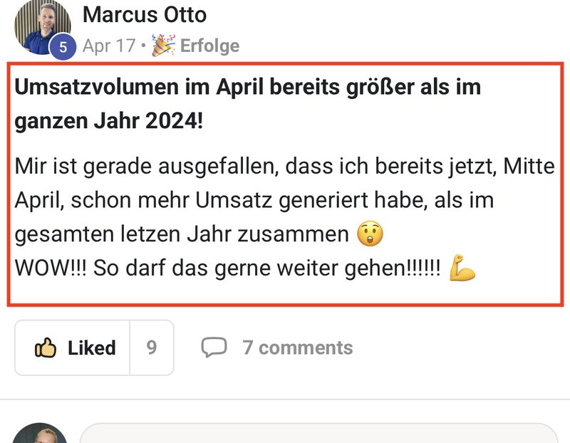 Marcus Otto in der Community: Umsatzvolumen im April bereits größer als im ganzen Jahr 2024.